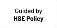 Badge with text “Guided by HSE Policy,” representing Bomba Plumbers’ health, safety and environmental commitment.