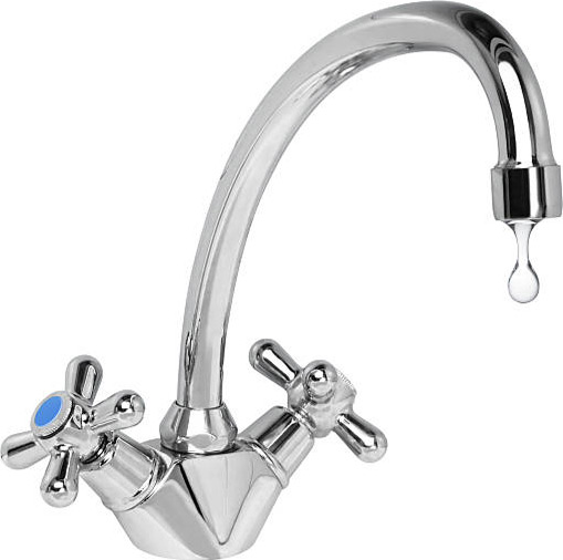 Chrome faucet with a water droplet forming at the tip – visual for water leak issues handled by Bomba Plumbers.